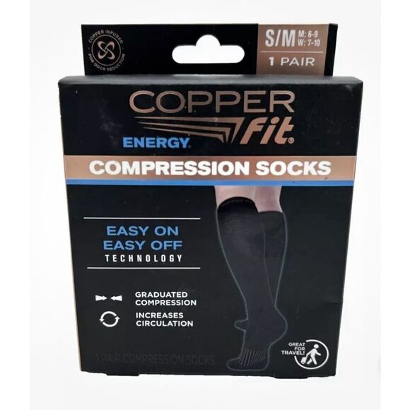 NIP Unisex Copper Fit Energy Black Compression Socks Black Small / Medium - Picture 1 of 4